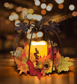 9.5" Fall LED Light Pumpkin Lantern 2