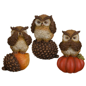5" Resin Harvest Owl Décor (Set of 3) 1