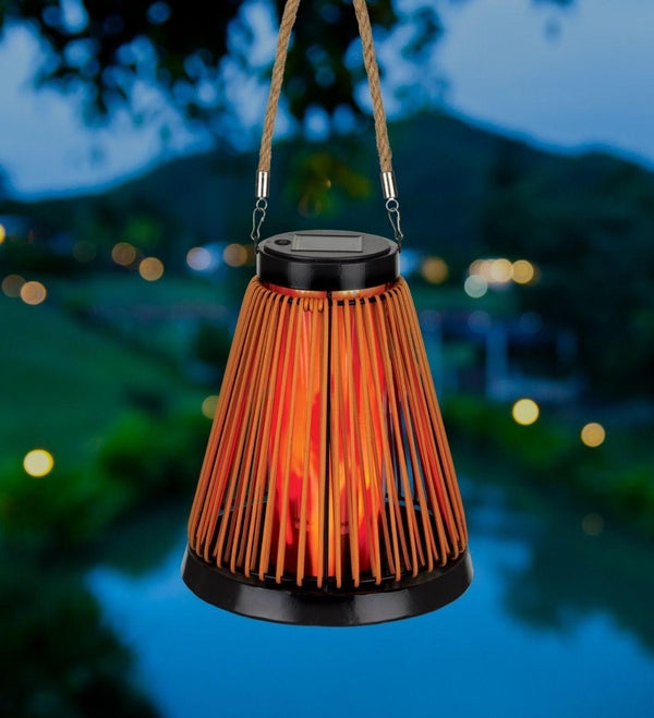 9.5" Cone Wicker Solar Lantern LED Light 2