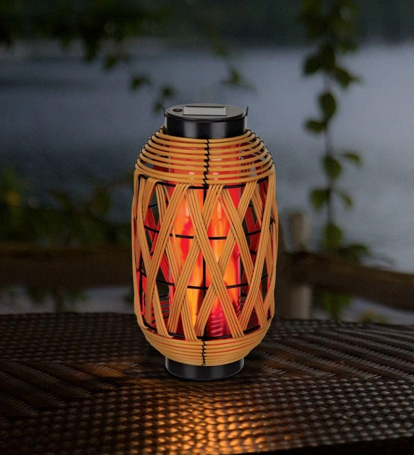 11.75" Tubular Wicker Solar Lantern LED Light 3