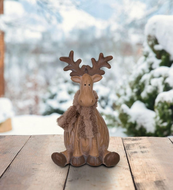 8.5" Small Brown Woodland Moose Sitting Décor 2