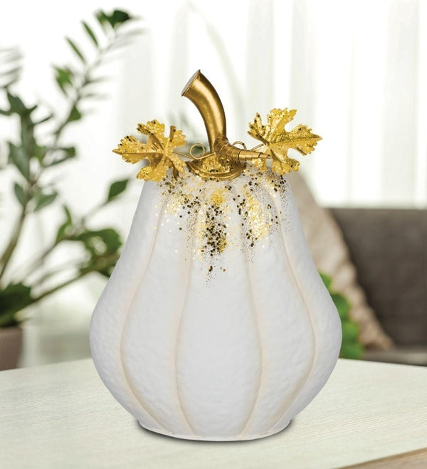 13.75" White Gilded Metal Pumpkin Decor 2
