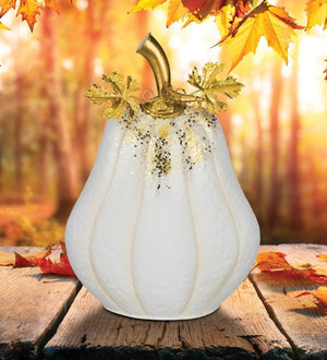 13.75" White Gilded Metal Pumpkin Decor 3