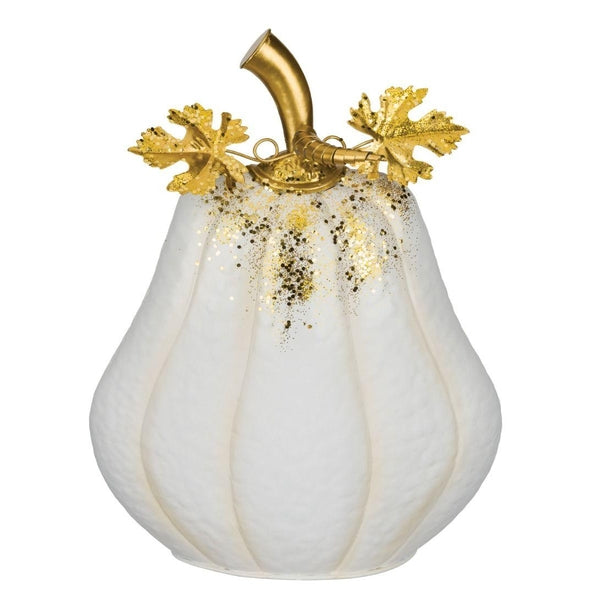 13.75" White Gilded Metal Pumpkin Decor 1