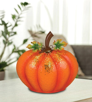 11.5" Orange Gilded Metal Pumpkin Decor 2