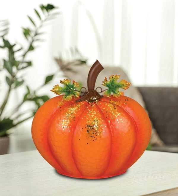 11.5" Orange Gilded Metal Pumpkin Decor 2