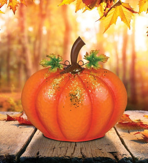 11.5" Orange Gilded Metal Pumpkin Decor 3