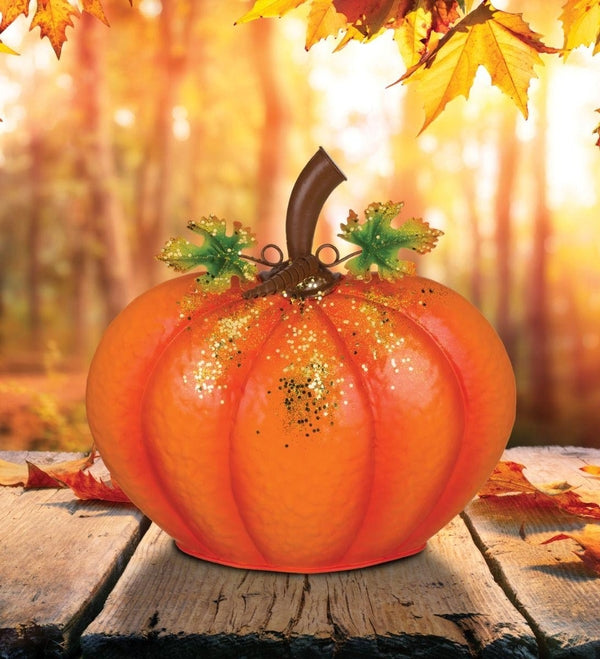 11.5" Orange Gilded Metal Pumpkin Decor 3