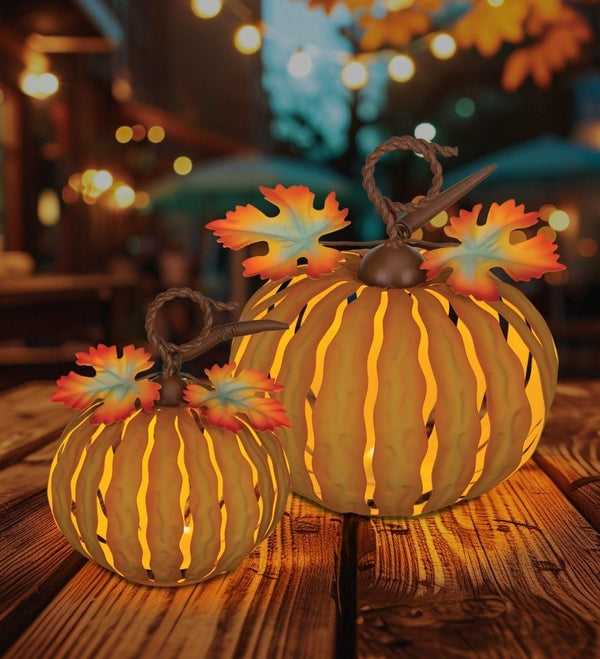 7" Orange LED Light Pumpkin Decor (Set of 2) 3
