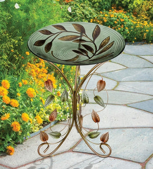 18" Leaves Birdbath/Feeder with Decorative Stand 3
