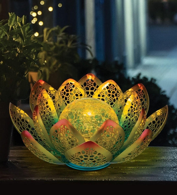 10" Orange Yellow Floral Solar LED Light Decor 2