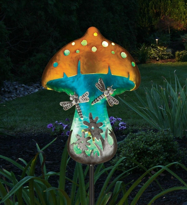 31.75" Fantasy Dragonfly Mushroom Solar Stake 3