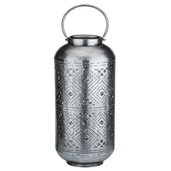 25.25" Antique Silver Shadow Cylinder Solar Lantern LED Light 1