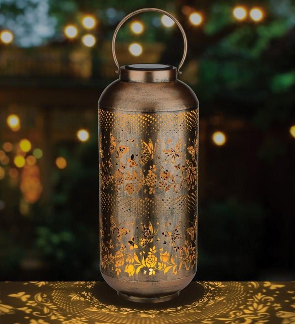 25.25" Gold Shadow Cylinder Solar Lantern LED Light 2