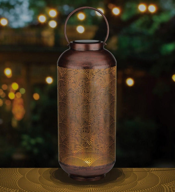25.25" Bronze Shadow Cylinder Solar Lantern LED Light 2