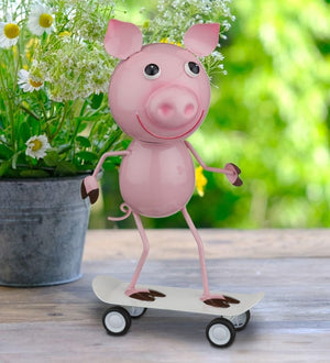 11.75" Metal Bobble Pig Skateboard Décor 2