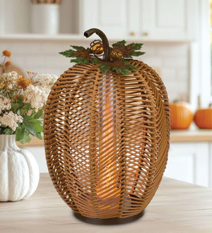 12.25" Tall LED Light Pumpkin Wicker Lantern 2