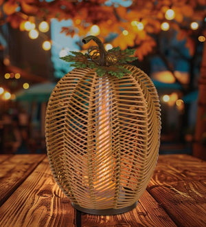 12.25" Tall LED Light Pumpkin Wicker Lantern 3