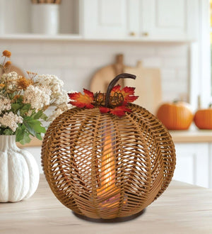 10" Round LED Light Pumpkin Wicker Lantern 2