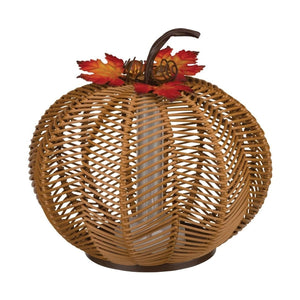 10" Round LED Light Pumpkin Wicker Lantern 1
