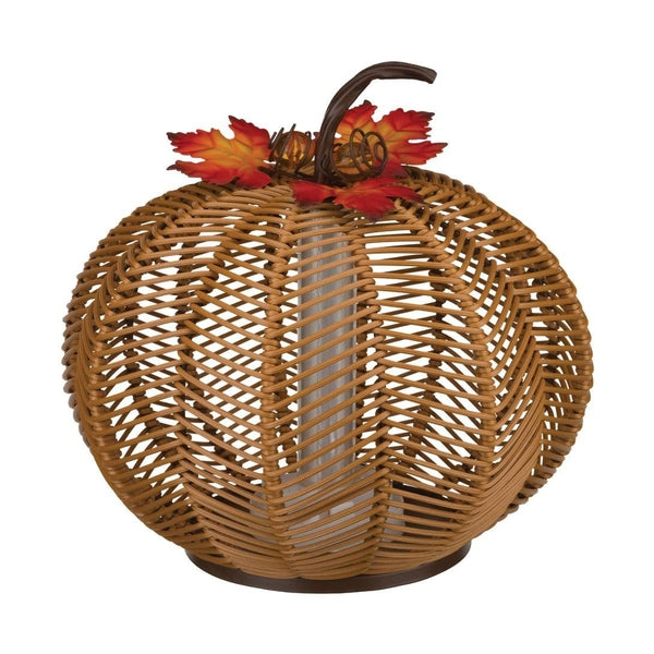 10" Round LED Light Pumpkin Wicker Lantern 1