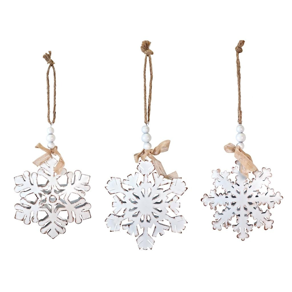18" Antique White Metal Rustic Snowflake Ornament (Set of 3) 1