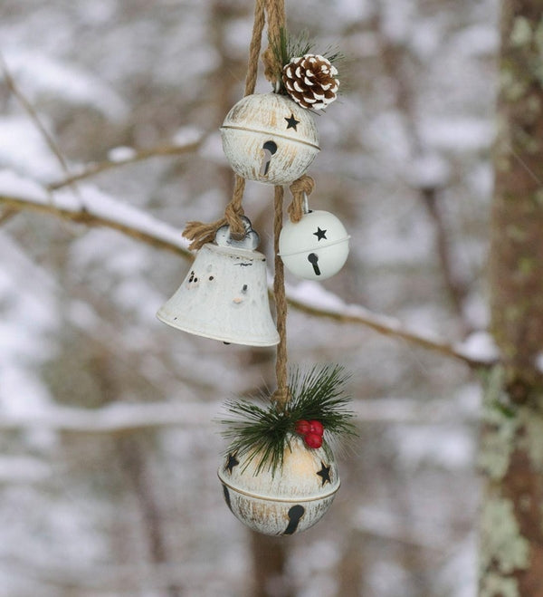 9" Antique White Bells Ornament 2