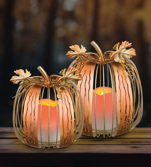 7" LED Light Copper Pumpkin Decor (Set of 2) 3