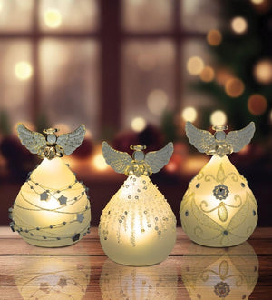 3.75" Small LED Frost Silver Angel Decor (Set of 3) 3