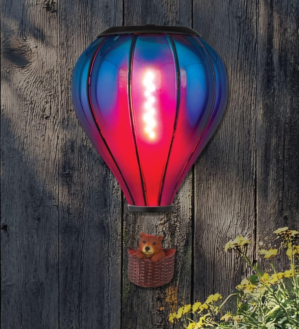 12.75" Sconce Blue Pink Bear Hot Air Balloon Solar Wall Decor 3