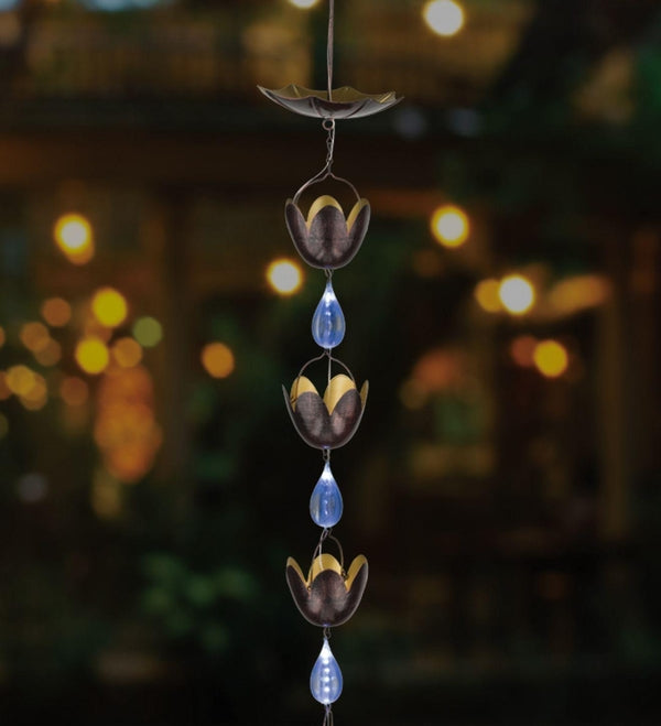54" LED Umbrella Water Drop Solar Rain Chain Ornament 3