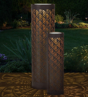 24.5" Diamond Shadow Cylinder Solar Lantern LED Light (Set of 2) 3