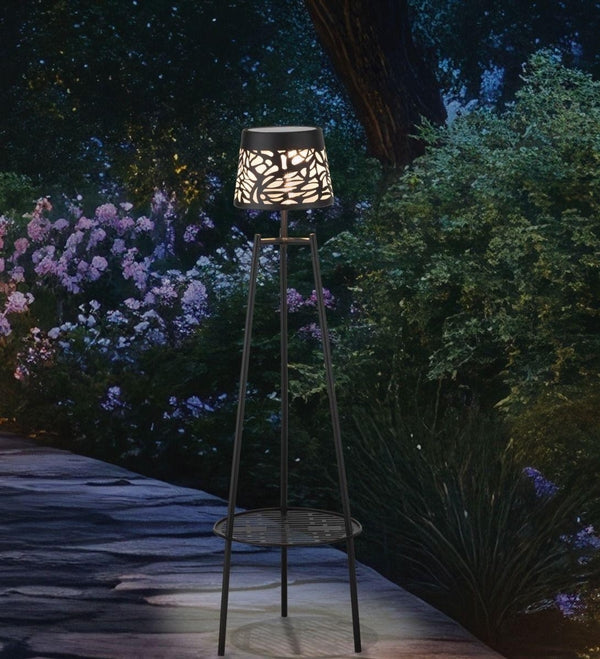 38" Black Matte Shadow Solar Floor Lamp Plant Holder Decor 3
