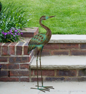 16" Green Patina Down Crane Decor 3