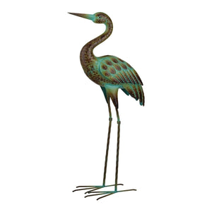 16" Green Patina Down Crane Decor 1