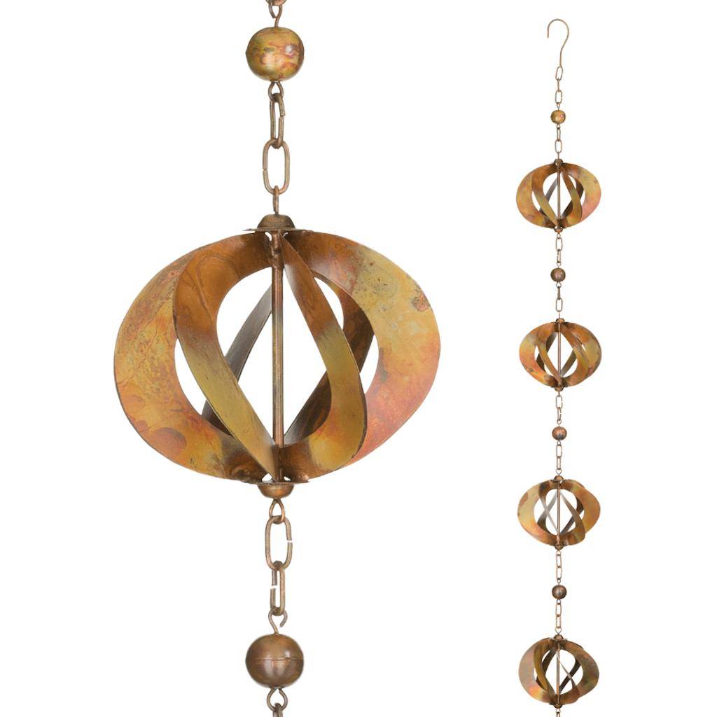 Flamed Copper Spinner Rain Chain 1