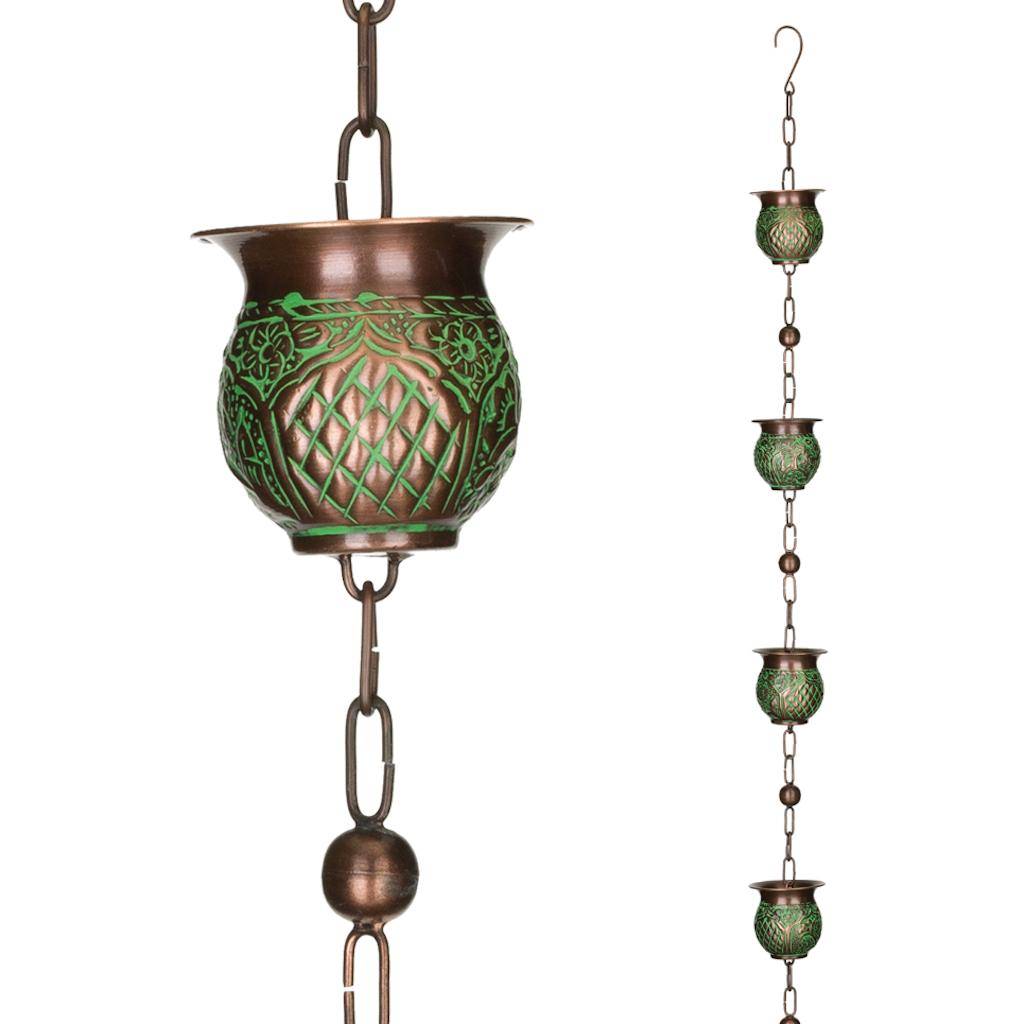 Copper Patina Pot Rain Chain 1