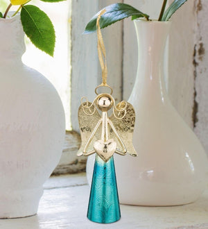 6" Gold Angel Bell Blue Ornament 2