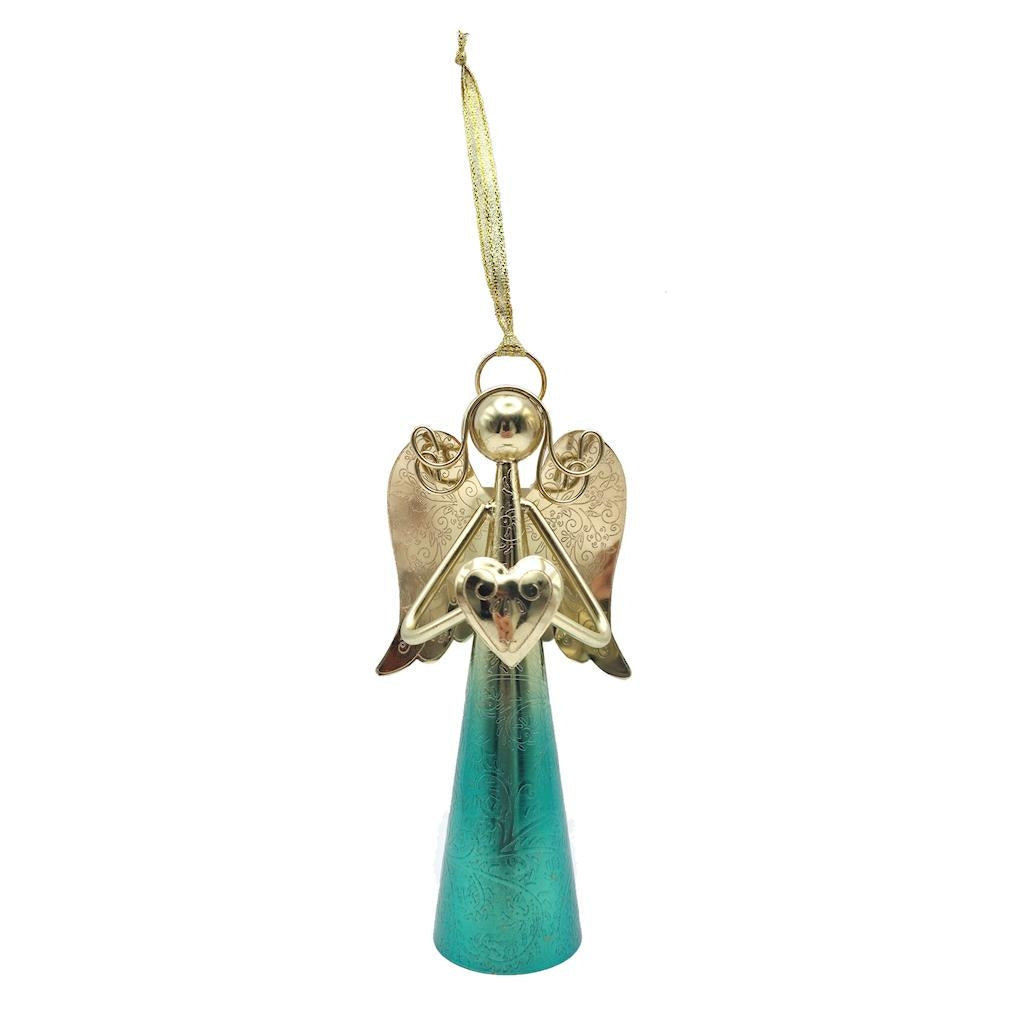 6" Gold Angel Bell Blue Ornament 1