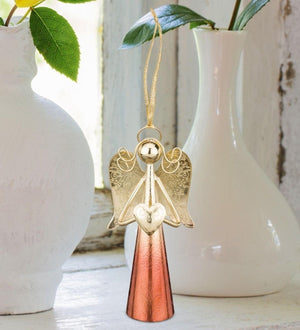 6" Gold Angel Bell Copper Ornament 2