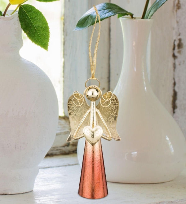 6" Gold Angel Bell Copper Ornament 2