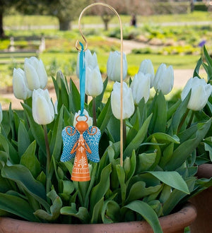 4" Orange Angel Blue Wings Bell Ornament 3