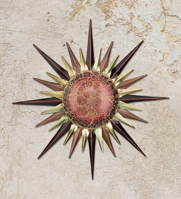 30" Burgundy Mosaic North Star Metal/Glass Wall Décor 3