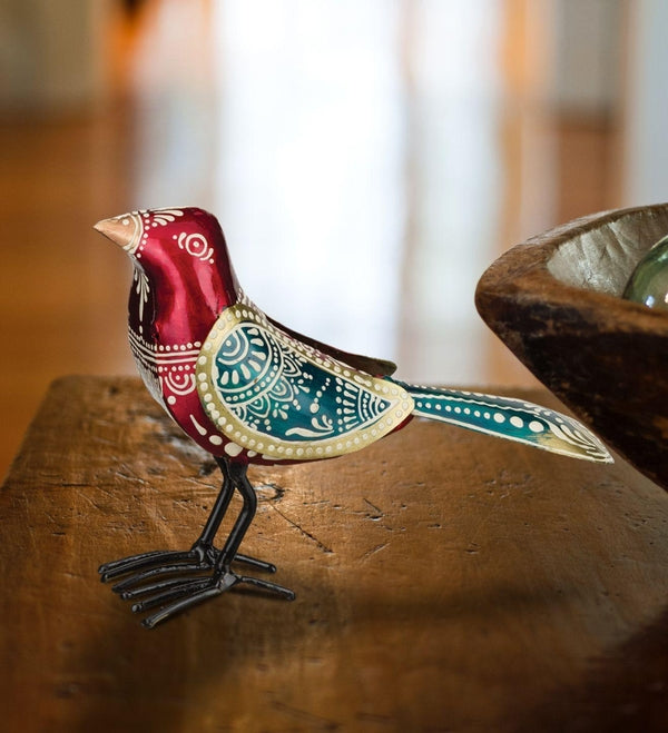 6.5" Red Henna Bird Decor 3