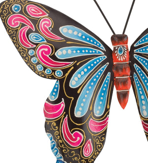 12.75" Black/Blue Henna Butterfly Wall Décor 2