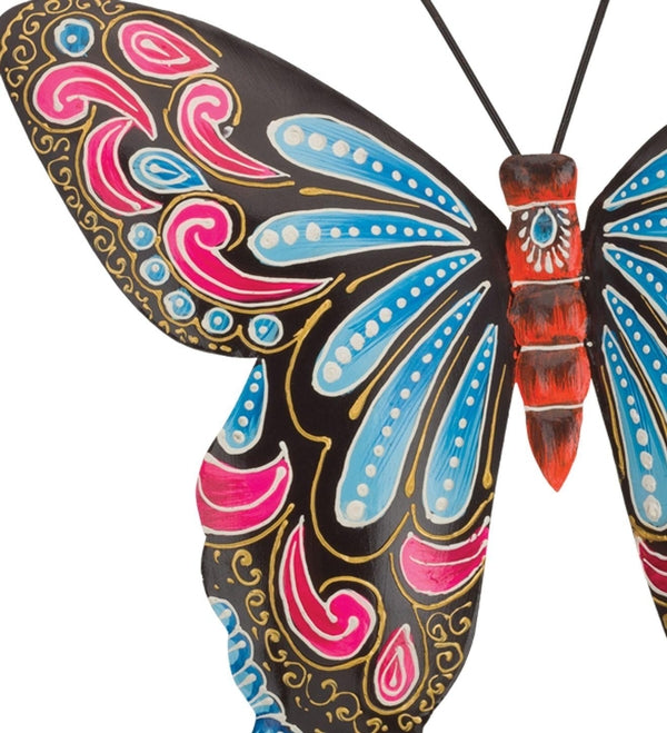 12.75" Black/Blue Henna Butterfly Wall Décor 2