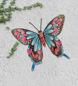 12.75" Black/Blue Henna Butterfly Wall Décor 3
