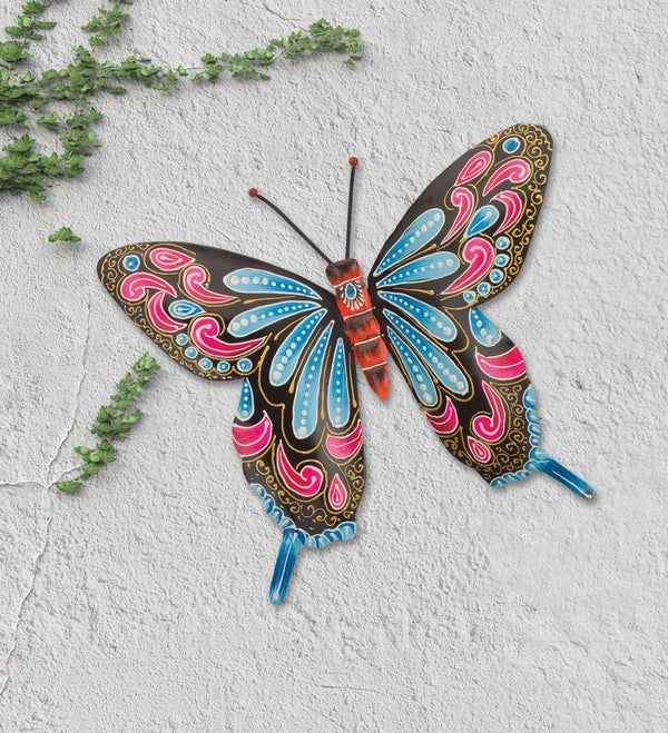 12.75" Black/Blue Henna Butterfly Wall Décor 3