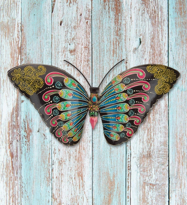 16.5" Black/Purple Henna Butterfly Wall Décor 3