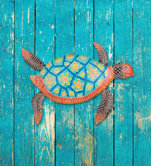 14.5" Henna Blue Sea Turtle Wall Decor 3